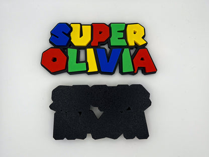 Super Mario Bros Name Sign - Personalised Gaming Gift - Fun Wall Decor - Cake Topper for Kids | Video Game Inspired |